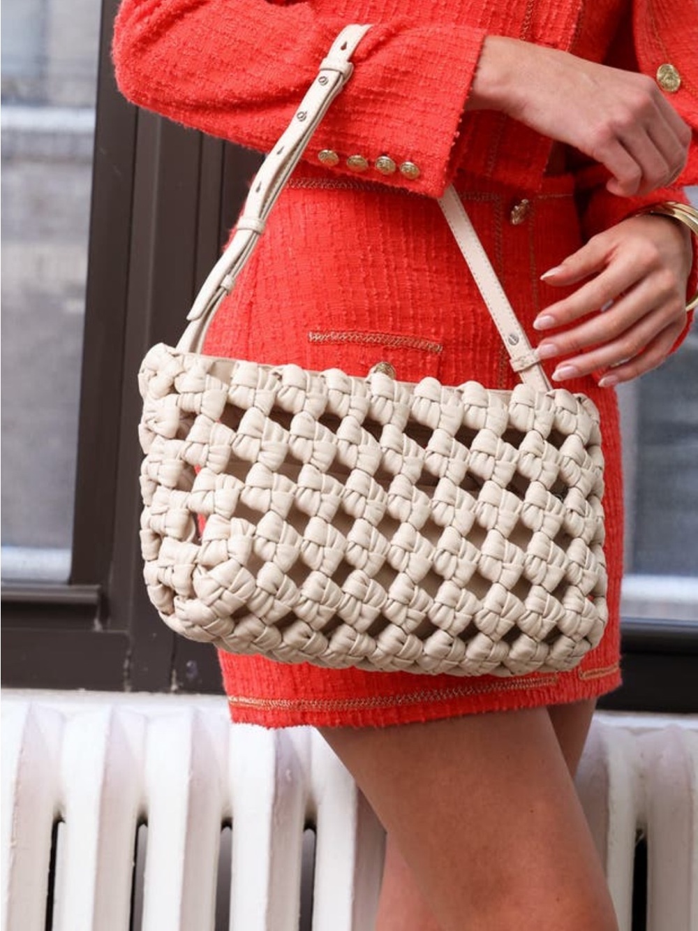 Walter Baker Cream Woven Shoulder Bag